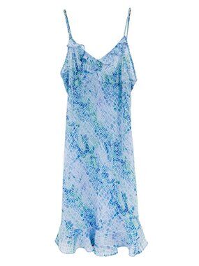 Rose Passion Womens Slip Dress Ruffle Trim Snake Print Blue Size Small